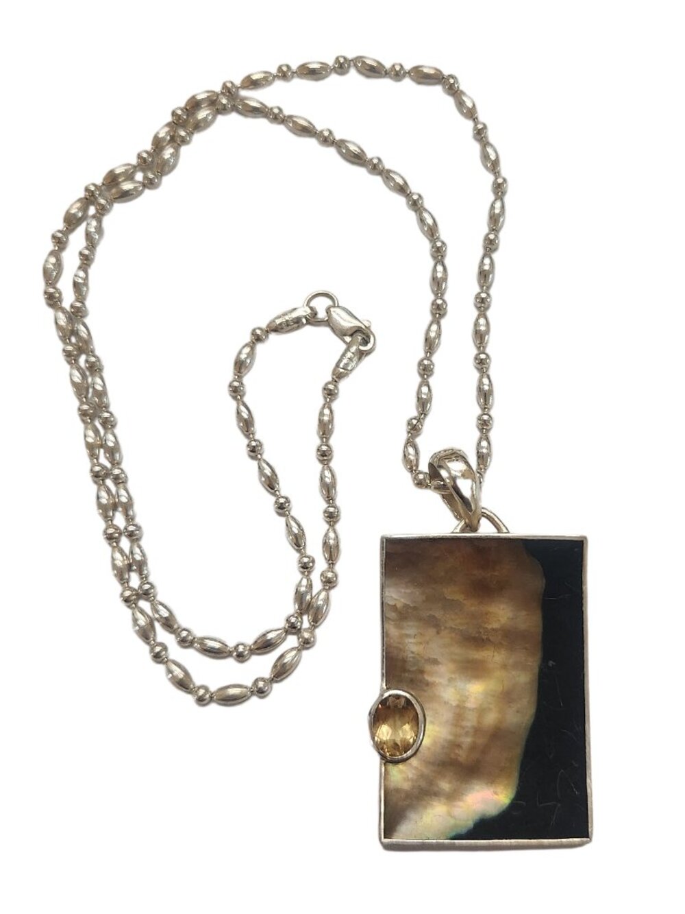 Marta Howell 925 Sterling Silver Pteria Shell Citrine Pendant Necklace